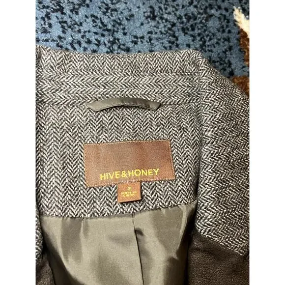 Hive and Honey Brown Herringbone Blazer Wool Blend Size Small - Picture 4 of 9